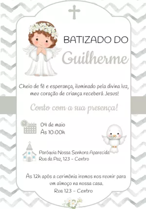 Convite de Batizado Anjinho para Editar Online