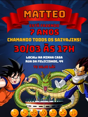 Convite Aniversário Dragon Ball com Goku e Vegeta para Editar