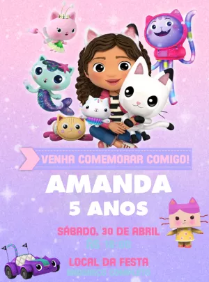 Convite Aniversário A Casa Mágica da Gabby para Editar Online