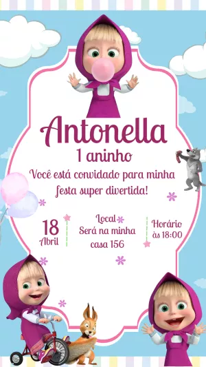 Convite de Aniversário Masha e o Urso para Editar Online
