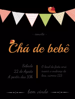 Convite Chá de Bebê com Bandeirinhas para Editar Online