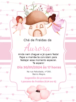 Convite Chá de Fraldas Fadas no Bosque Encantado para Editar