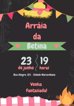 Convite Aniversário Festa Junina Arraiá para Editar Online