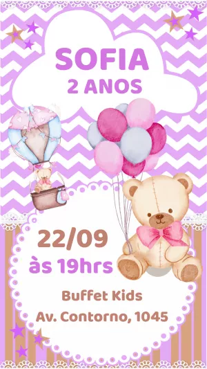 Convite de Aniversário Ursinha Baloeira para Editar Online