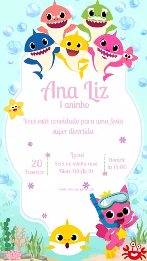 Convite de Aniversário Baby Shark para Editar Online