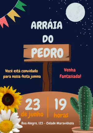 Convite de Aniversário Festa Junina Arraiá para Editar Online