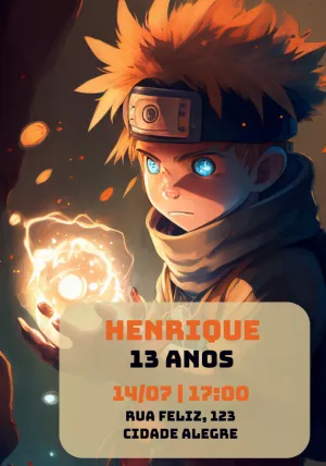 Convite Aniversário Naruto para Editar Online