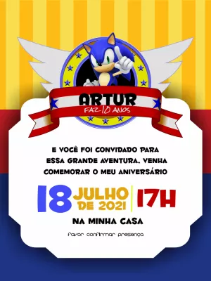 Convite de Aniversário Sonic para Editar Online Grátis