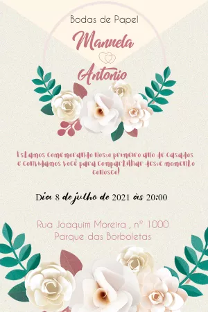 Convite Bodas de Papel Floral Delicado para Editar Online