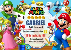 Convite de Aniversário Super Mario para Editar Online