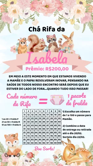 Convite Chá Rifa Bosque Encantado Editável Online