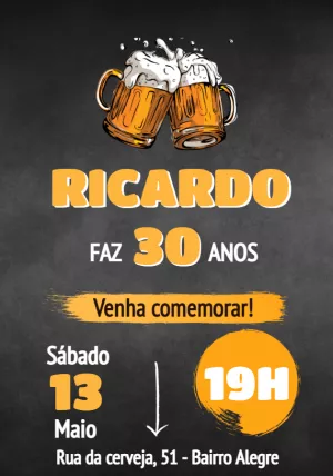 Convite de Aniversário Boteco com Cerveja para Editar Online