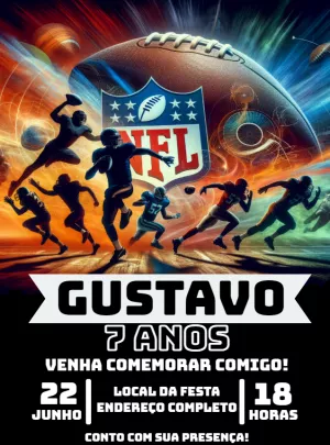 Convite Aniversário Futebol Americano NFL para Editar Online