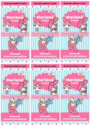 Rótulo de Pirulito My Melody Editável para Festa Infantil