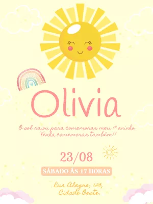 Convite de Aniversário Raio de Sol para Editar Online