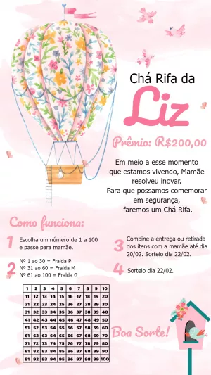 迎婴派对抽奖卡 – 静态 – Bella Liz Convites