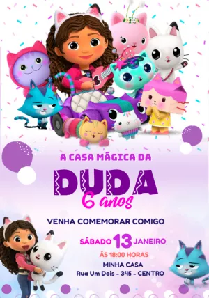 Convite Aniversário A Casa Mágica da Gabby para Editar Online