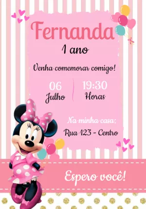 Convite de Aniversário Minnie Rosa para Editar Online