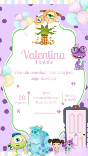 Convite de Aniversário Monstros S.A. para Editar Online