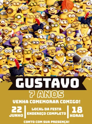 Convite de Aniversário Minions para Editar Online e Imprimir