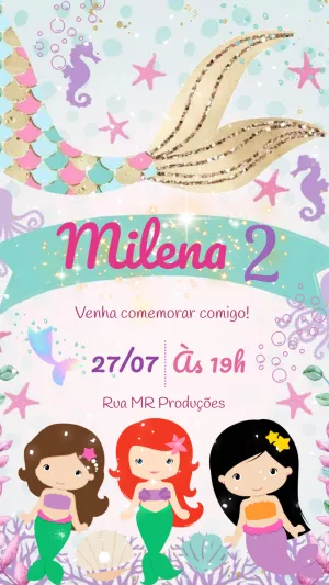 Convite Aniversário Sereia Fundo do Mar para Editar Online