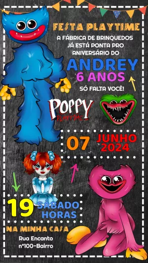 Convite Aniversário Poppy Playtime para Editar Online
