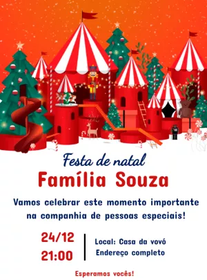 Convite Festa de Natal Castelo de Brinquedos para Editar Online
