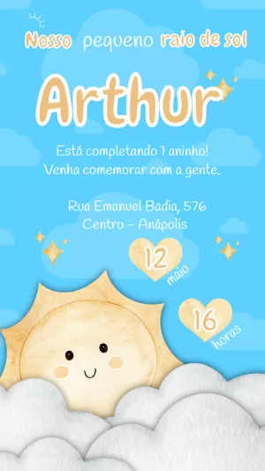 Convite de Aniversário Raio de Sol para Editar Online