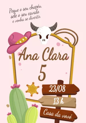 Convite de Aniversário Cowgirl com Tema Country para Editar