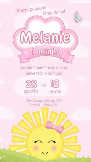 Convite Aniversário Raio de Sol Menina para Editar Online