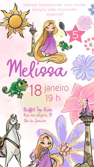 Convite Aniversário Rapunzel Enrolados com Glitter para Editar