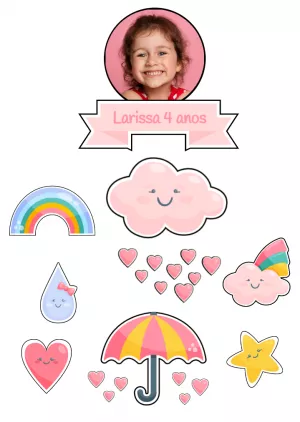 Topo de Bolo Chuva de Amor com Foto para Editar e Imprimir