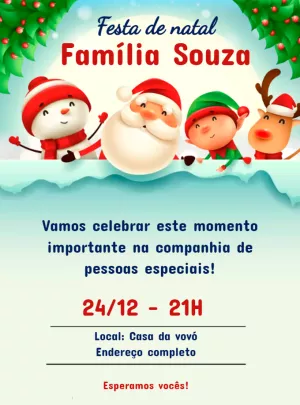 Convite de Natal Família com Personagens Fofos para Editar