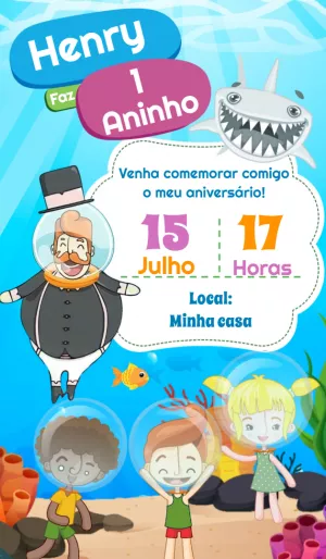 Convite Aniversário Mundo Bita Fundo do Mar para Editar Online