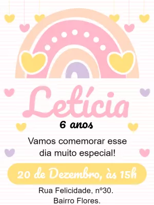 Convite Aniversário Arco Íris Boho para Editar Online