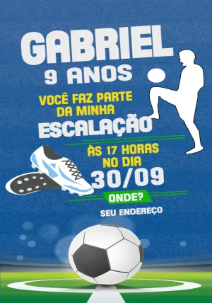 Convite Aniversário Futebol com Bola para Editar Online