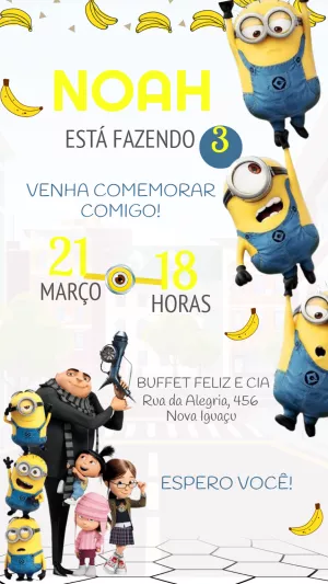 Convite de Aniversário Minions Divertido para Editar Online