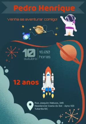 Convite de Aniversário Astronauta no Espaço para Editar Online