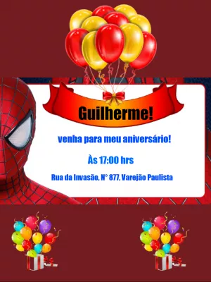 Convite de Aniversário Homem Aranha para Editar Online