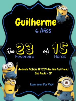 Convite de Aniversário Minions para Editar Online