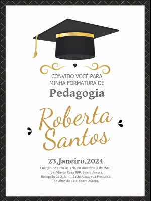 Convite de Formatura Elegante com Capelo para Editar Online
