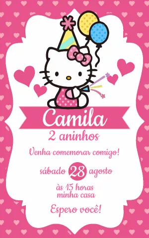 Convite de Aniversário Hello Kitty para Editar Online