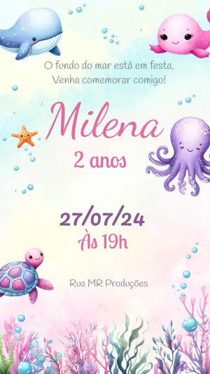 Convite de Aniversário Fundo do Mar para Editar Online