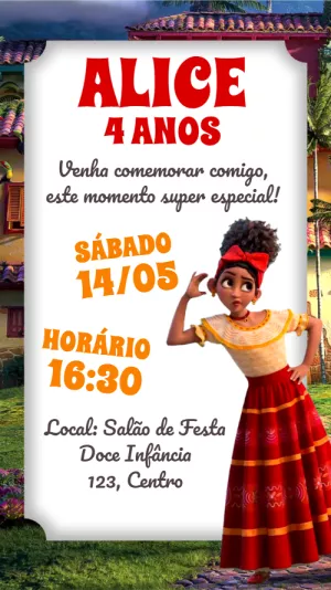 Convite Aniversário Encanto com Dolores para Editar Online