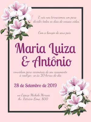 Convite de Casamento Floral Lilás para Editar Online