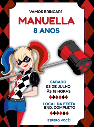 Convite de Aniversário Arlequina para Editar Online