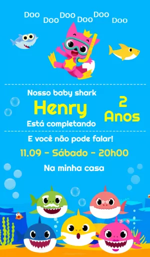 Convite de Aniversário Baby Shark para Editar Online
