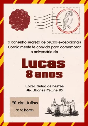 Convite de Aniversário Harry Potter Editável para Imprimir