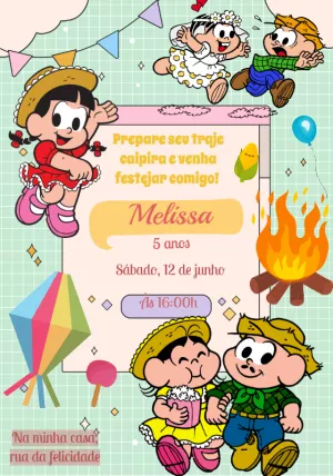 Convite Festa Junina Turma da Mônica para Editar Online