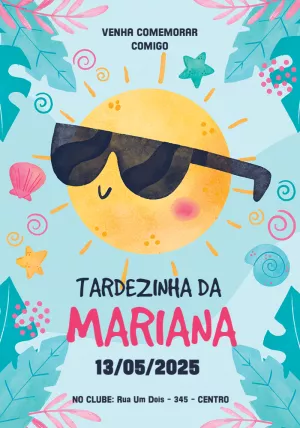 Convite Aniversário Tardezinha com Sol para Editar Online